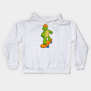 Turtle as Skateboarder with Skateboard & Helmet Kids Hoodie